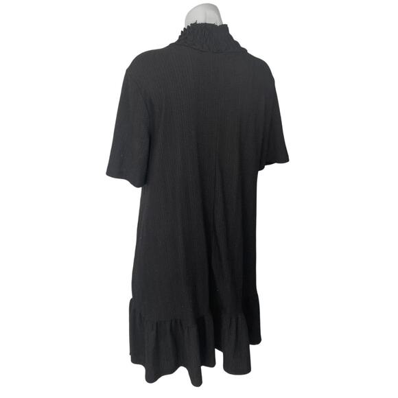 Zara Black Rib Knit Ruffle Mock Neck Half Sleeve Mini Shift Sweater Dress Size M - Picture 2 of 3